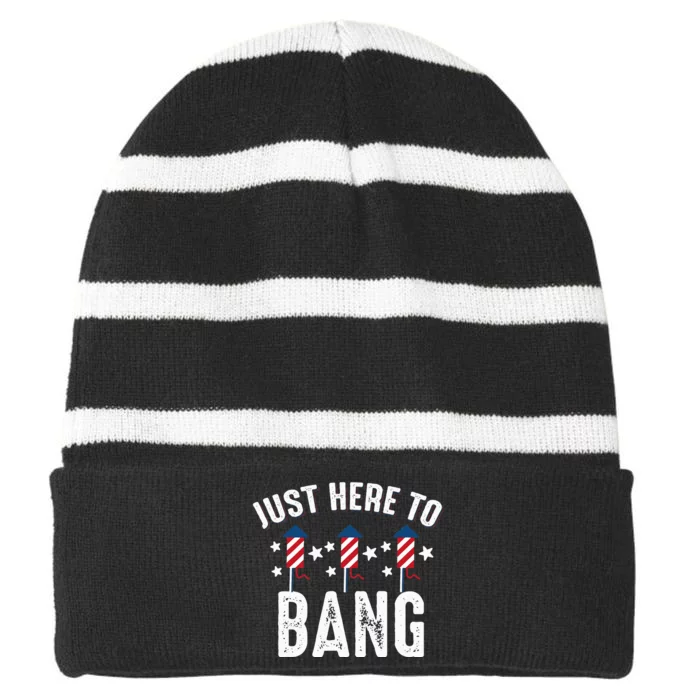 4th of July fireworks bang Patriotic American Striped Beanie with Solid Band