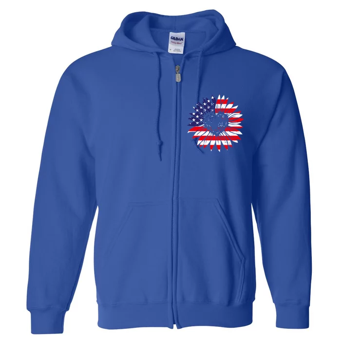 4th Of July America Sunflower Us Patriotic American Usa Flag Gift Full Zip Hoodie