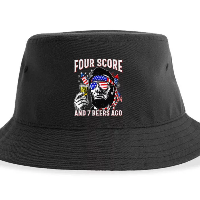 4th Of July Drinking Beer Patriot Four Score And 7 Beers Ago Gift Sustainable Bucket Hat