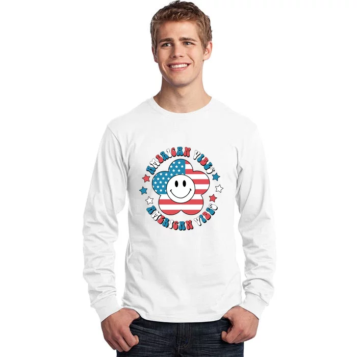 4th Of July Retro American Vibes Flower Gift Tall Long Sleeve T-Shirt