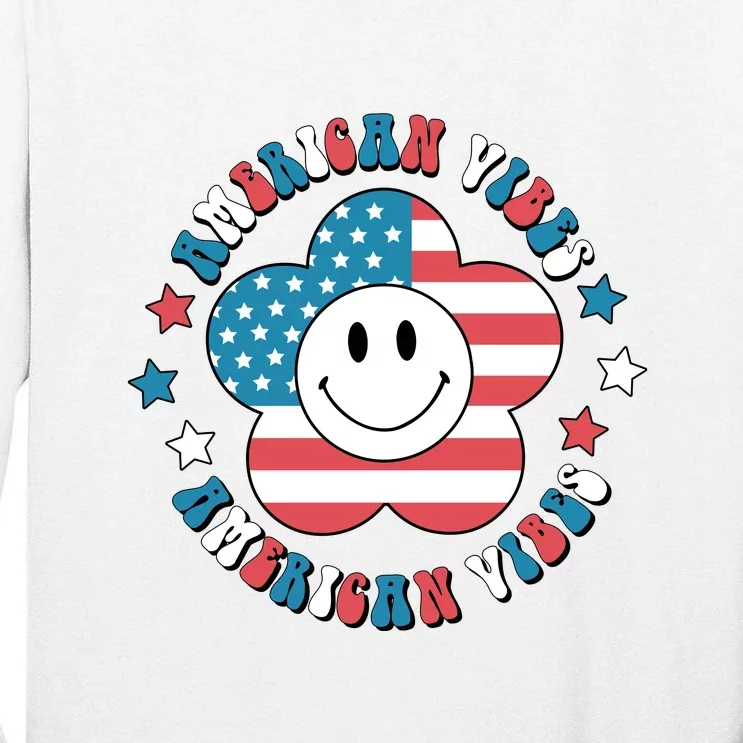 4th Of July Retro American Vibes Flower Gift Tall Long Sleeve T-Shirt