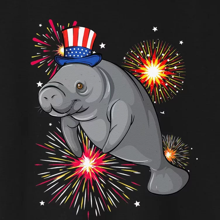 4th of July Manatee Marine Biologist Patriotic Fireworks Women's Crop Top Tee