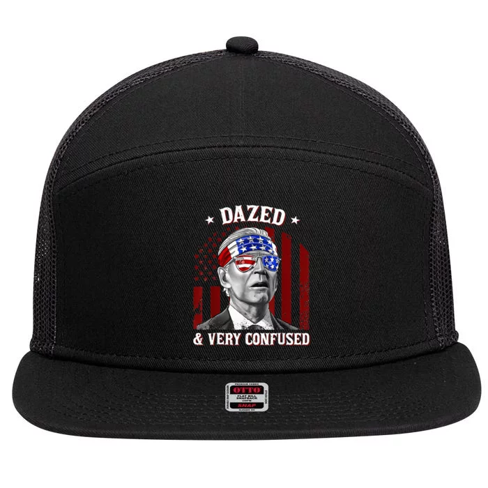 4th Of July Us Flag Funny Joe Biden Dazed And Very Confused 7 Panel Mesh Trucker Snapback Hat