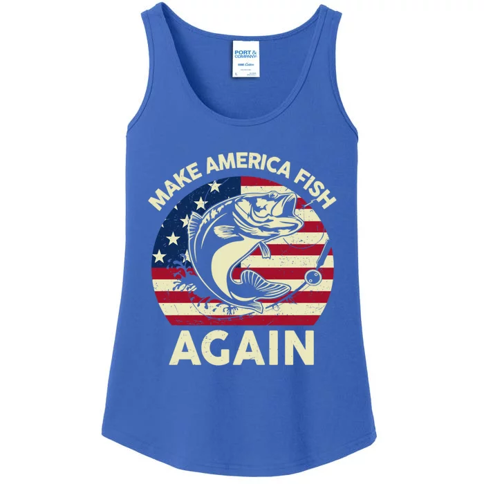 4th Of July Gift Make America Fishing Again Funny Dad Jokes Funny Gift Ladies Essential Tank