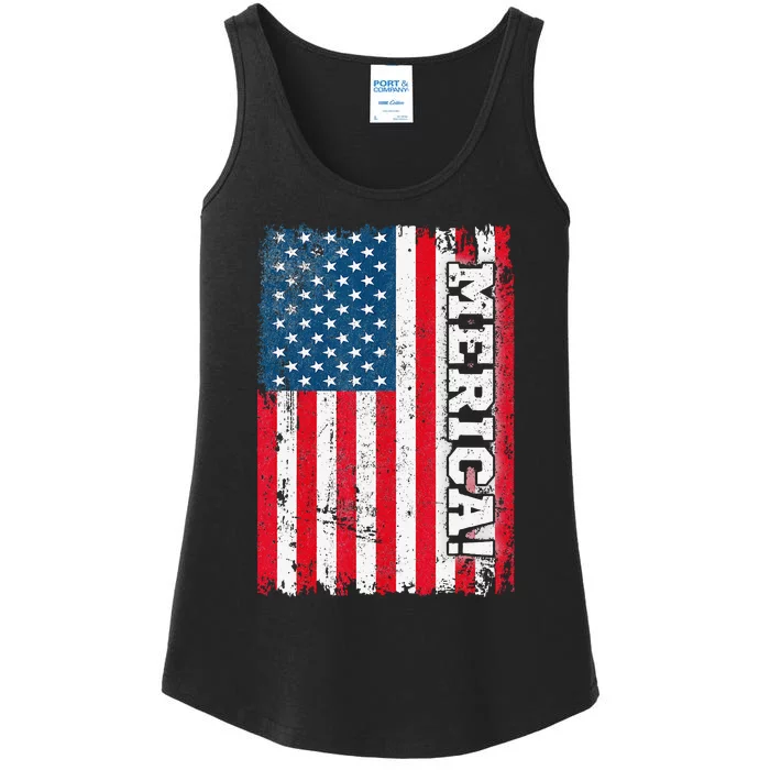 4th of July US Independence American Flag Patriotic Ladies Essential Tank