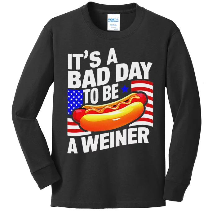 4th Of July Bad Day To Be Weiner Hotdog Independence Day Kids Long Sleeve Shirt