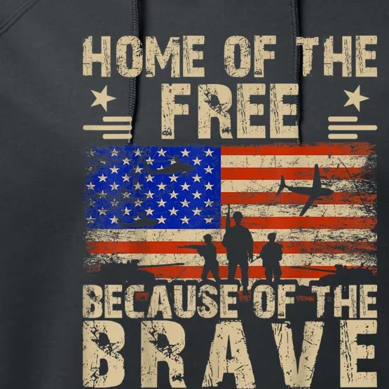 4th Of July USA Flag Home Of The Free Because Of The Brave Performance Fleece Hoodie