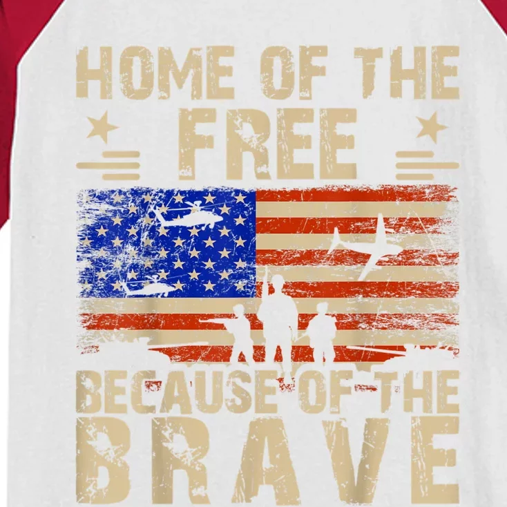 4th Of July USA Flag Home Of The Free Because Of The Brave Kids Colorblock Raglan Jersey