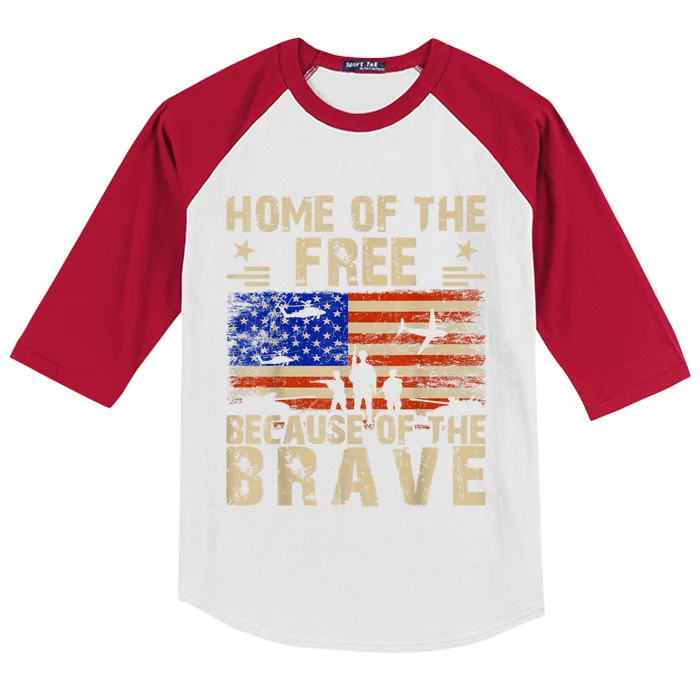 4th Of July USA Flag Home Of The Free Because Of The Brave Kids Colorblock Raglan Jersey