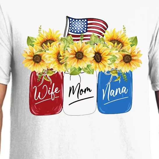 4th Of July Wife Mom Nana Sunflower With American Flag Pajama Set