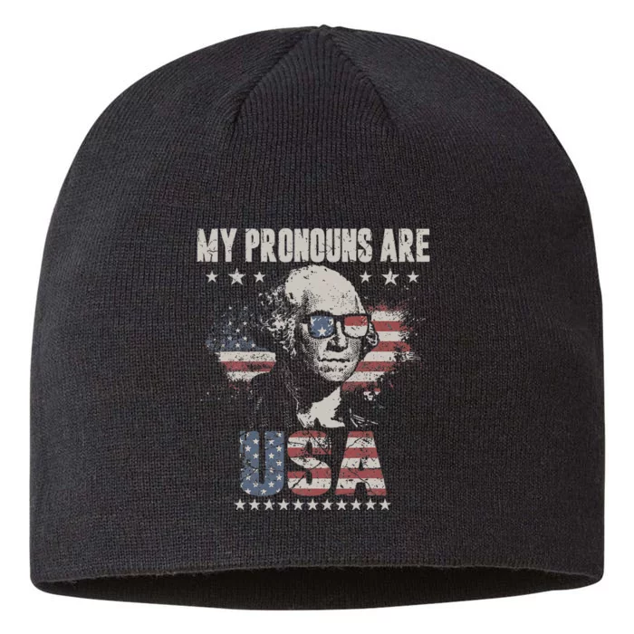 4th of July My Pronouns Are USA Flag 8 1/2in Sustainable Knit Beanie