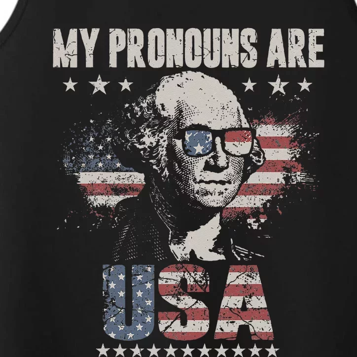 4th of July My Pronouns Are USA Flag Performance Tank