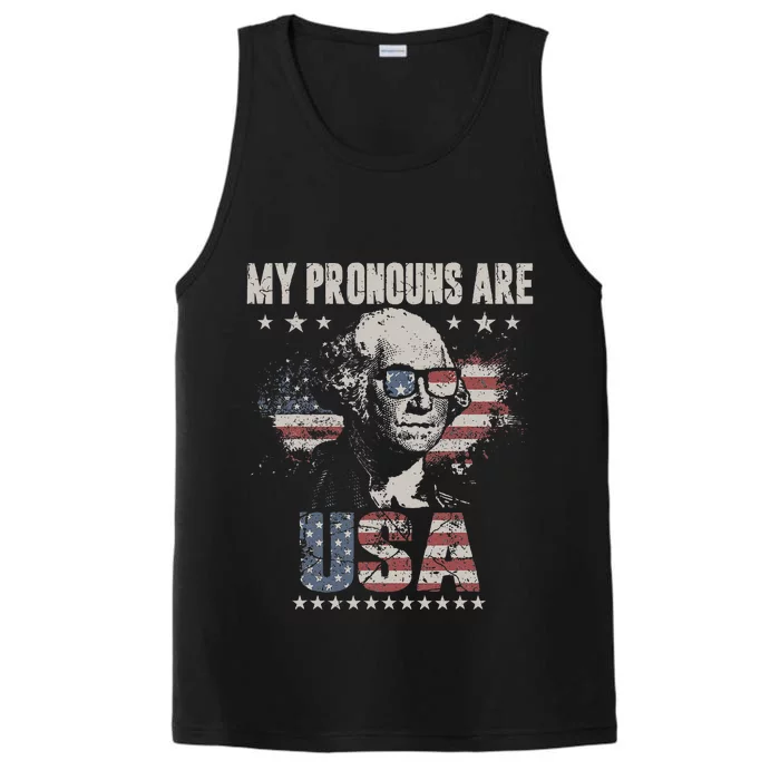 4th of July My Pronouns Are USA Flag Performance Tank