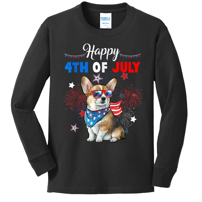 4th Of July Family Matching American Corgi Dog Lovers Kids Kids Long Sleeve Shirt