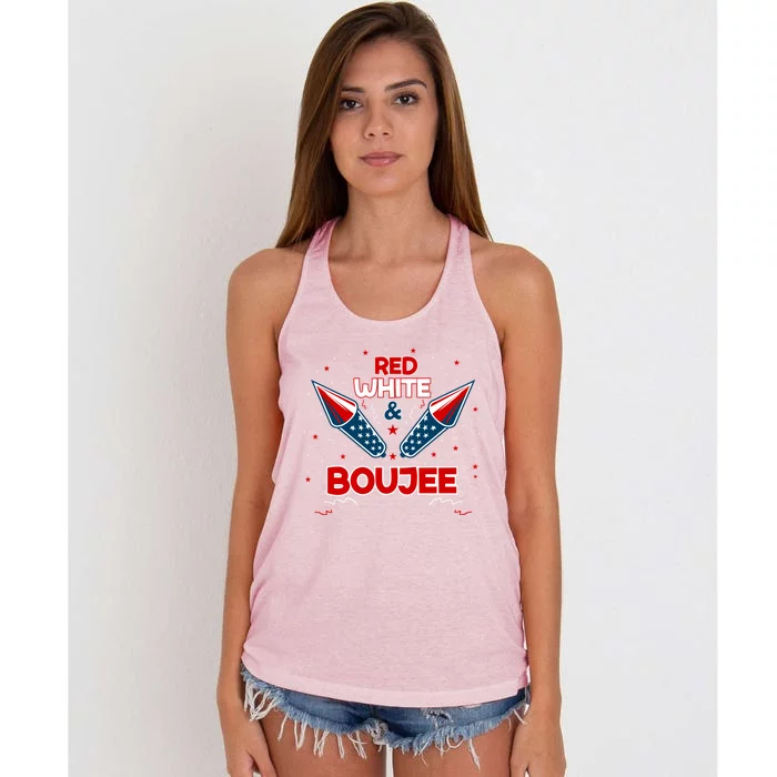 4h Of July Fireworks Patriotic Red White Boujee Gift Women's Knotted Racerback Tank