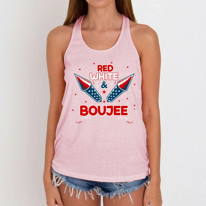 4h Of July Fireworks Patriotic Red White Boujee Gift Women's Knotted Racerback Tank