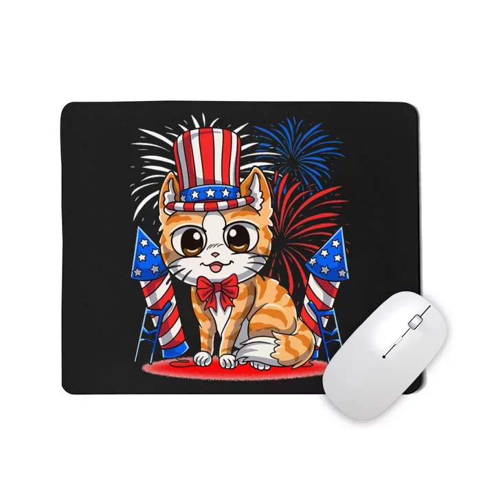 4th of July Patriotic Cat Funny American Flag Meowica Cute Mousepad