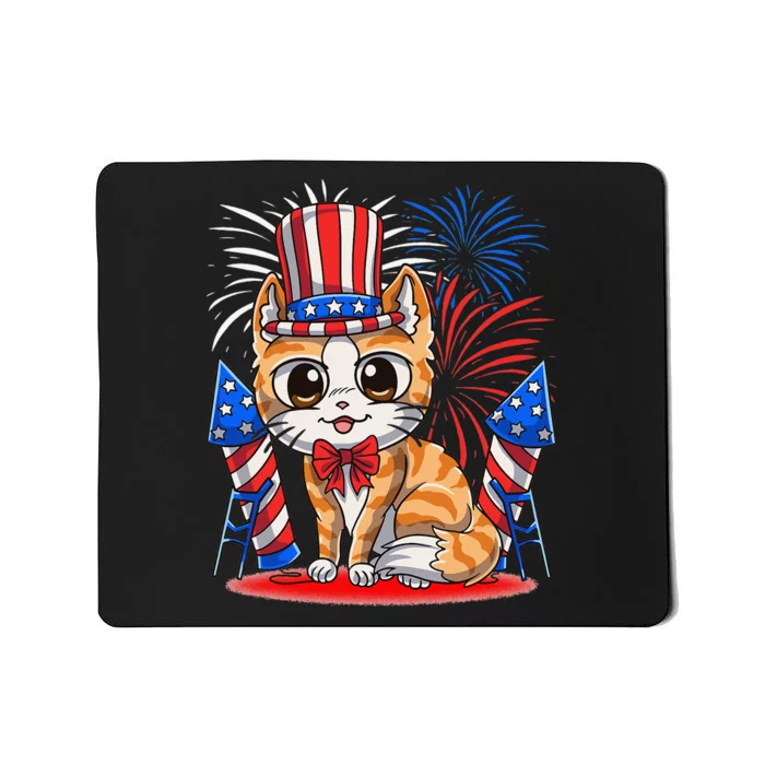 4th of July Patriotic Cat Funny American Flag Meowica Cute Mousepad