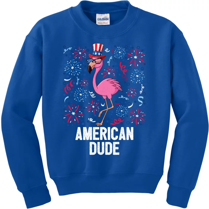 4th Of July American Dude Flamingo Us Flag Pride Patriotic Gift Kids Sweatshirt