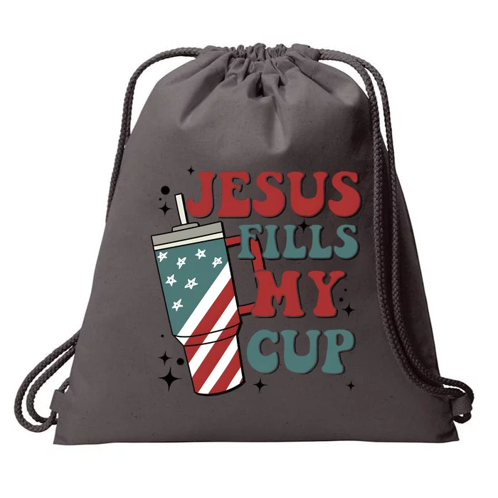 4th Of July Jesus Fills My Cup Drawstring Bag