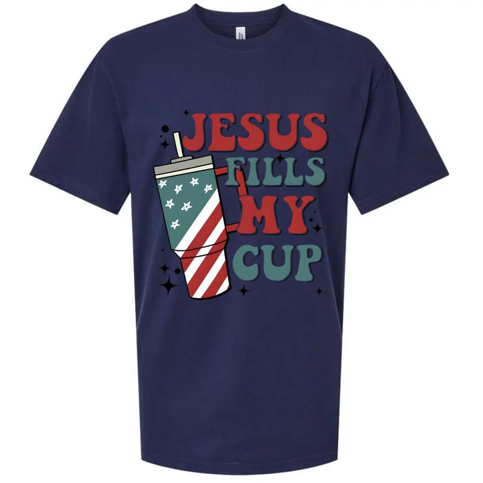 4th Of July Jesus Fills My Cup Sueded Cloud Jersey T-Shirt