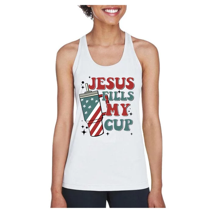 4th Of July Jesus Fills My Cup Women's Racerback Tank