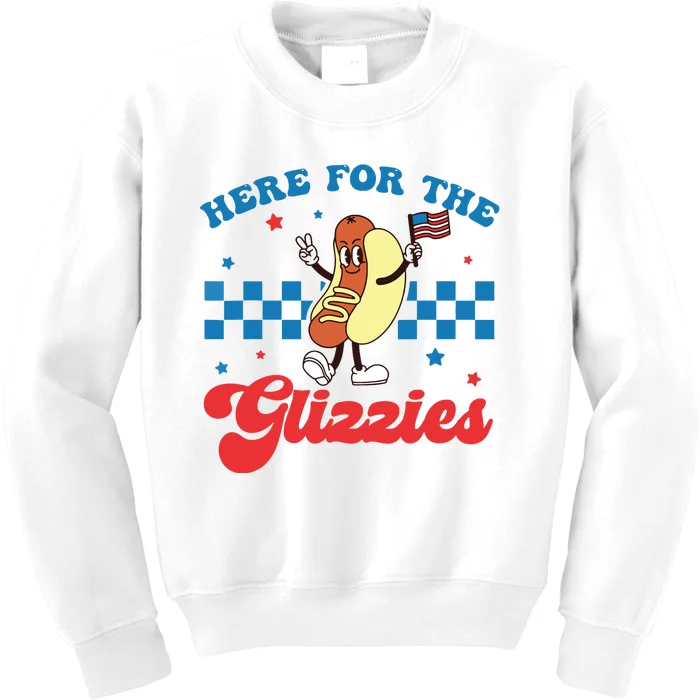 4th Of July Here For The Glizzies Funny Hot Dog Humor Kids Sweatshirt