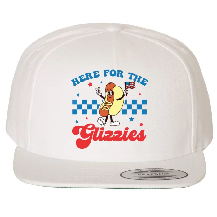 4th Of July Here For The Glizzies Funny Hot Dog Humor Wool Snapback Cap