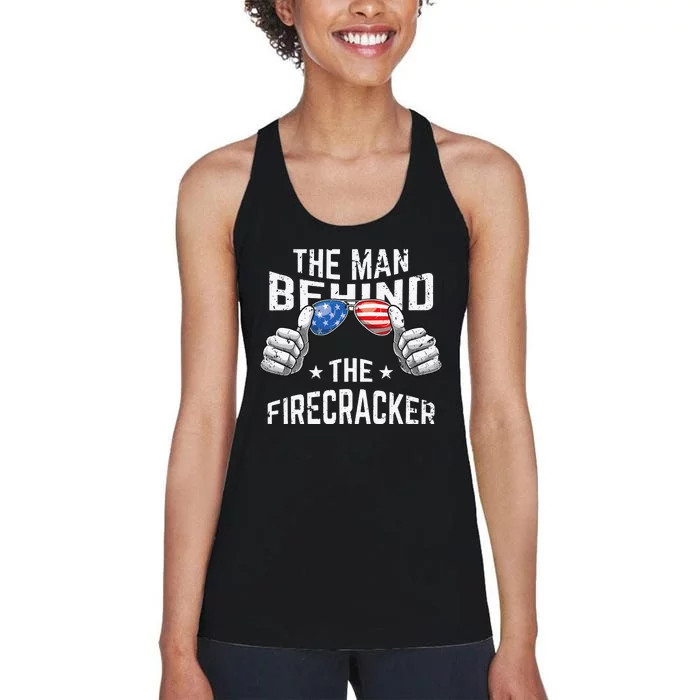 4th of July Pregnancy the Man Behind the Firecracker Women's Racerback Tank