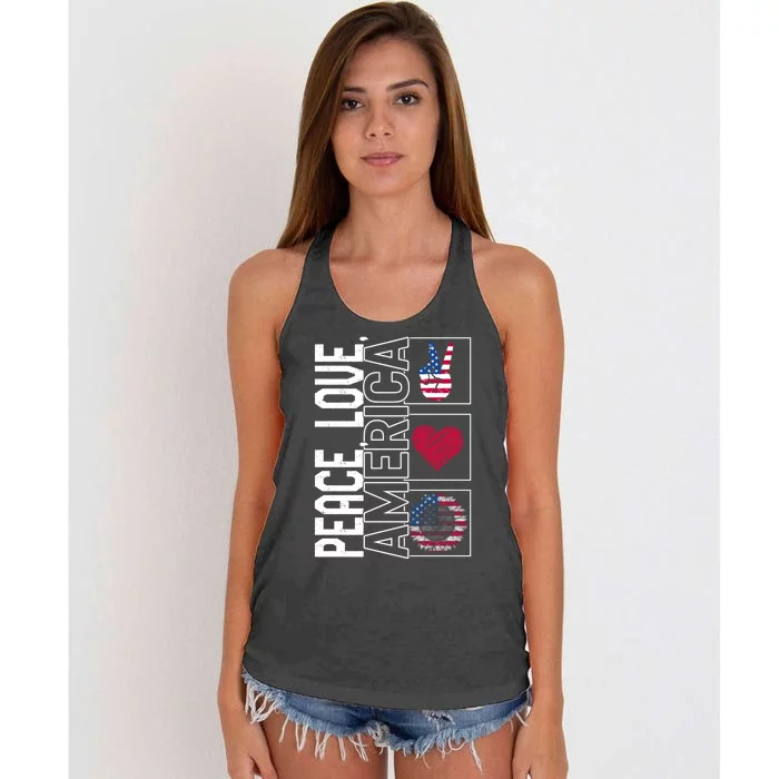 4th Of July America Peace Love Sunflower Flag Independence Meaningful Gift Women's Knotted Racerback Tank