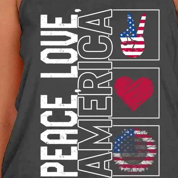 4th Of July America Peace Love Sunflower Flag Independence Meaningful Gift Women's Knotted Racerback Tank