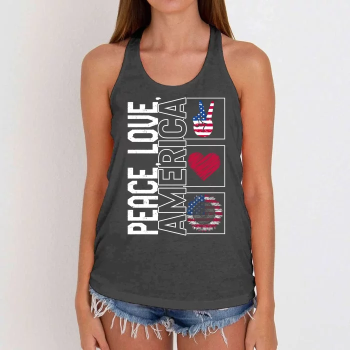 4th Of July America Peace Love Sunflower Flag Independence Meaningful Gift Women's Knotted Racerback Tank