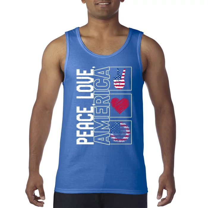 4th Of July America Peace Love Sunflower Flag Independence Meaningful Gift Tank Top