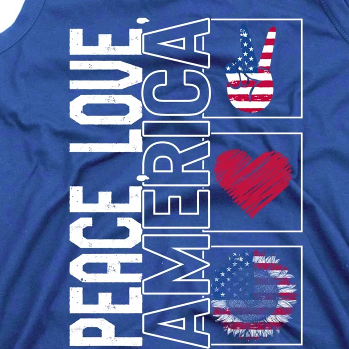 4th Of July America Peace Love Sunflower Flag Independence Meaningful Gift Tank Top