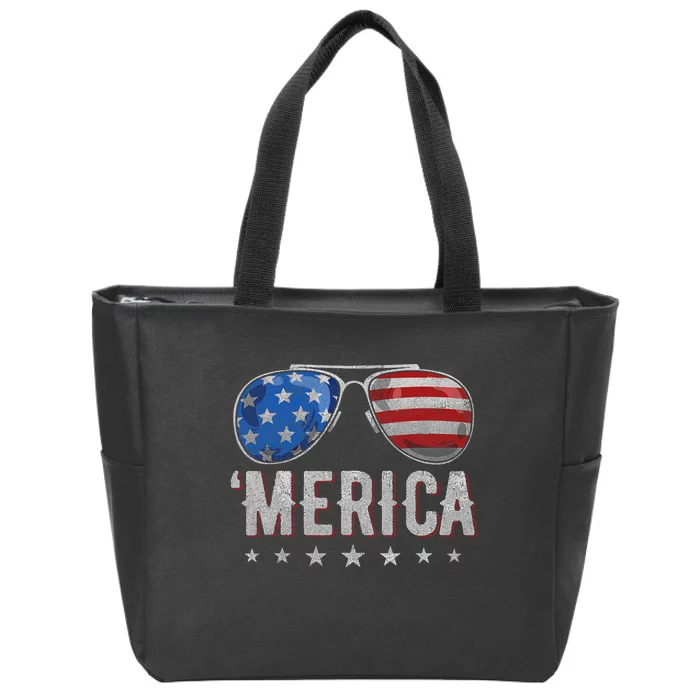 4th Of July Merica Sunglasses American Flag Zip Tote Bag