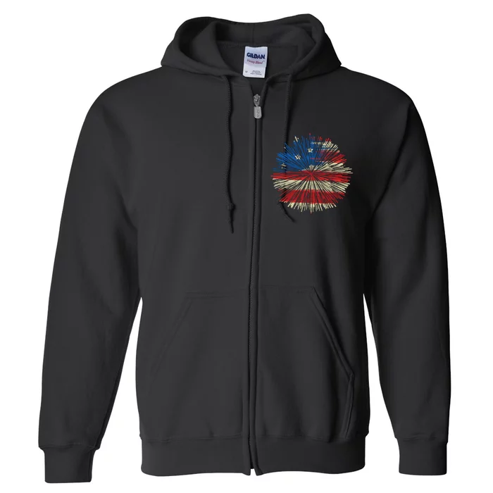 4th Of July Fireworks American Flag Design For Patriotic Celebration Full Zip Hoodie