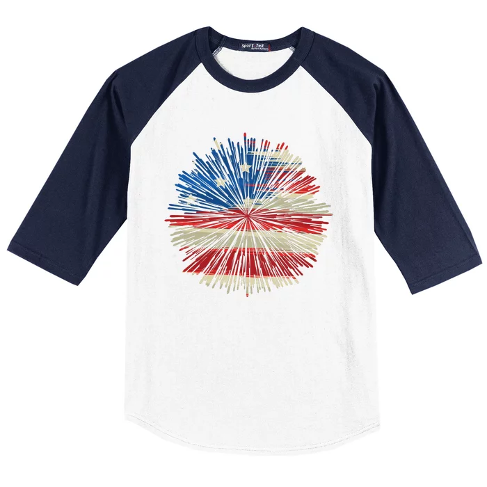 4th Of July Fireworks American Flag Design For Patriotic Celebration Baseball Sleeve Shirt