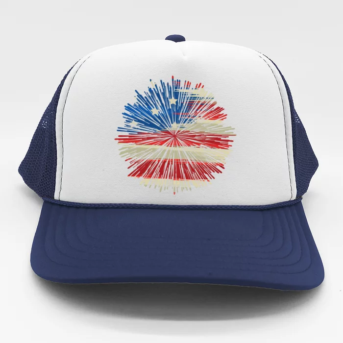 4th Of July Fireworks American Flag Design For Patriotic Celebration Trucker Hat