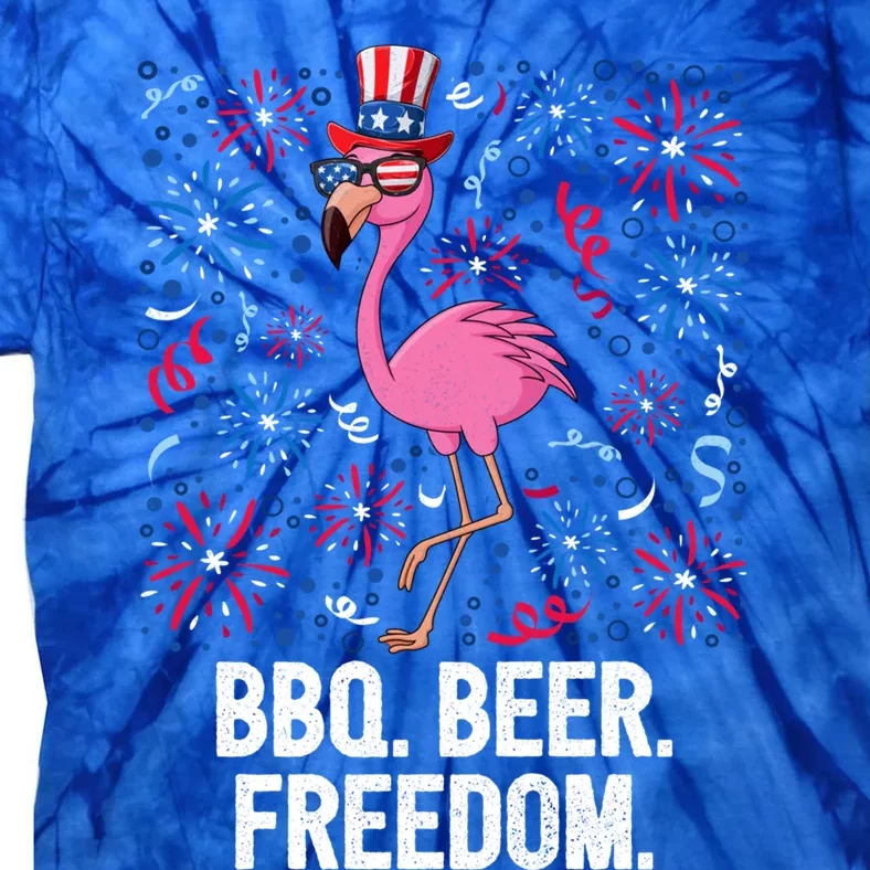 4th Of July Bbq Beer Freedom Flamingo Us Flag Patriotic Gift Tie-Dye T-Shirt