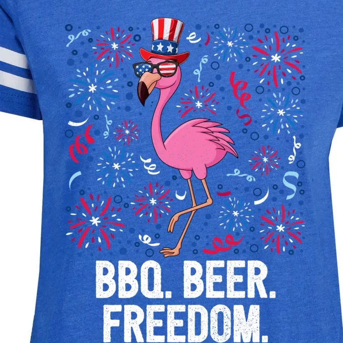 4th Of July Bbq Beer Freedom Flamingo Us Flag Patriotic Gift Enza Ladies Jersey Football T-Shirt