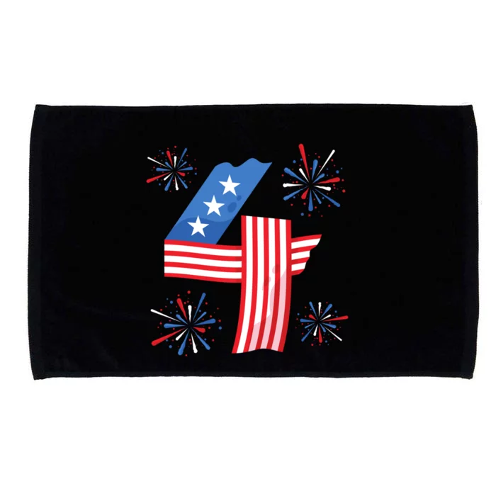 4th Of July American Flag Four Firecrackers Cute Gift Microfiber Hand Towel