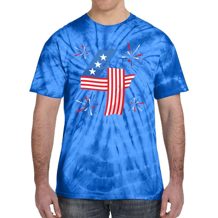 4th Of July American Flag Four Firecrackers Cute Gift Tie-Dye T-Shirt