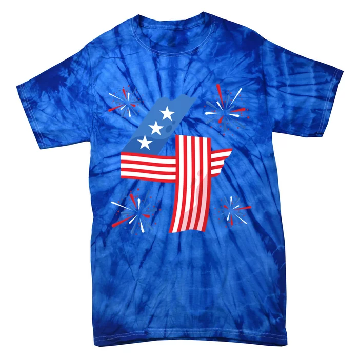 4th Of July American Flag Four Firecrackers Cute Gift Tie-Dye T-Shirt