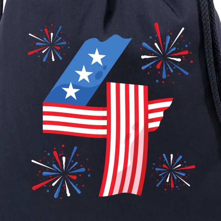 4th Of July American Flag Four Firecrackers Cute Gift Drawstring Bag