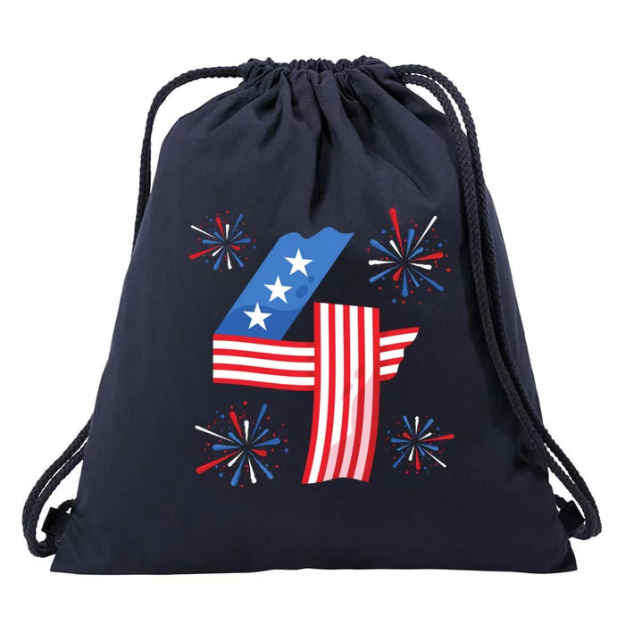 4th Of July American Flag Four Firecrackers Cute Gift Drawstring Bag