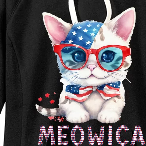 4th of July Meowica's patriotic graphic tees for cat lovers Women's Fleece Hoodie