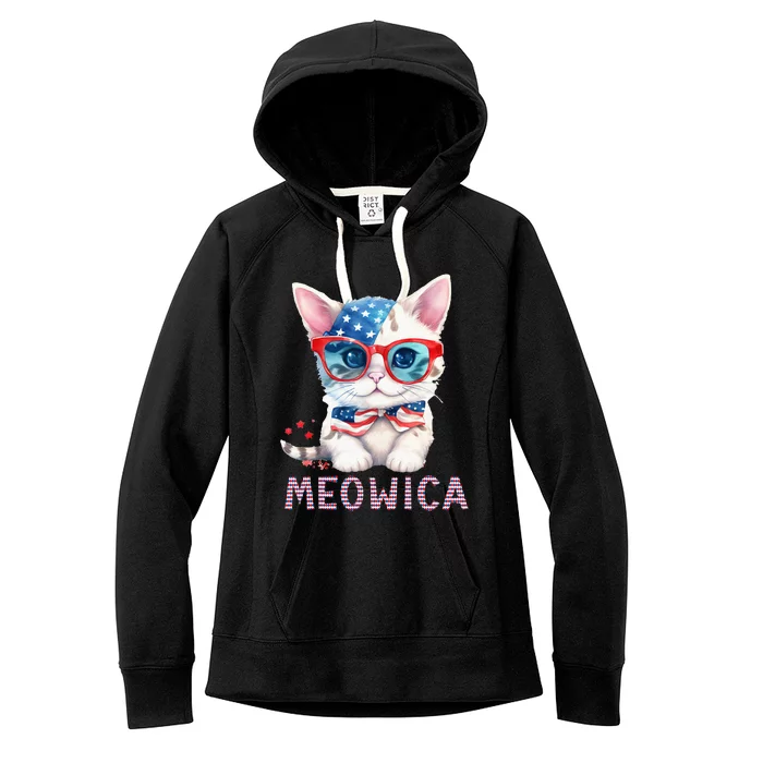 4th of July Meowica's patriotic graphic tees for cat lovers Women's Fleece Hoodie