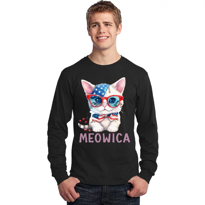 4th of July Meowica's patriotic graphic tees for cat lovers Tall Long Sleeve T-Shirt