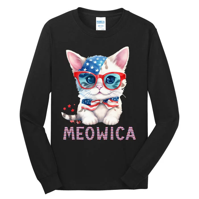 4th of July Meowica's patriotic graphic tees for cat lovers Tall Long Sleeve T-Shirt