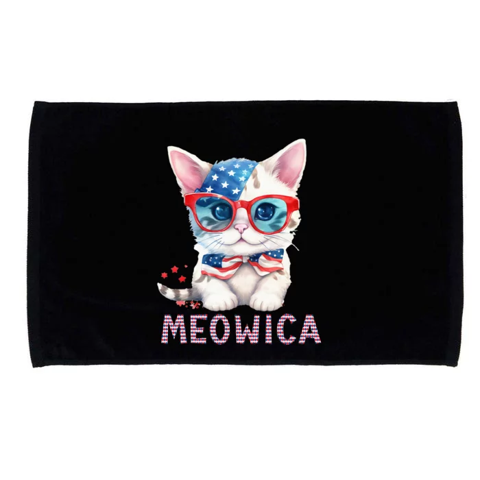 4th of July Meowica's patriotic graphic tees for cat lovers Microfiber Hand Towel